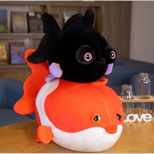 Kawaii Soft Stuffed Fat Goldfish Doll Plush Red Black Flatfish Toy Round Animal Children Gift