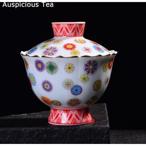 Handmade Ceramic Kung Fu Gaiwan Creative Hand-painted Enameled Tea Tureen Tea Office Tea Bowl with Saucer Dahongpao Drinkware