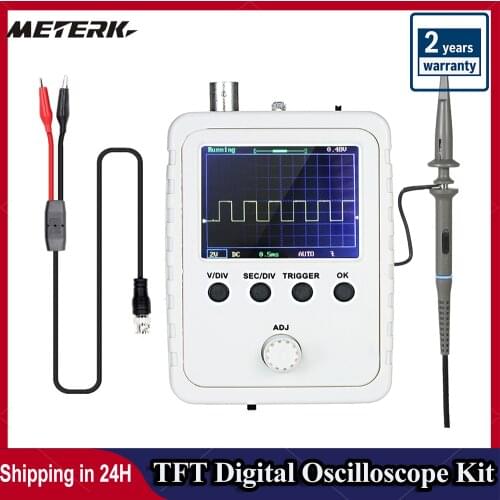 Meterk 2.4" TFT Digital Oscilloscope Kit with Power Adapter and BNC-Clip Cable Probe DS0150 (Assembled Finished Machine)