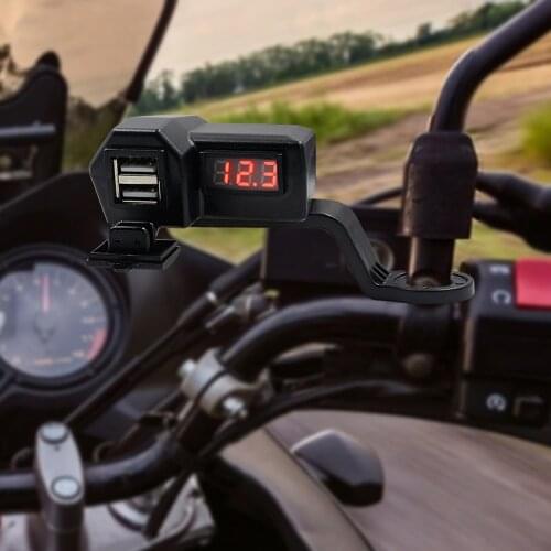 Motorcycle 3.4A Dual USB Charger Handlebar Mirror Power Adapter with Voltmeter Easily Installation Personal Car Elements