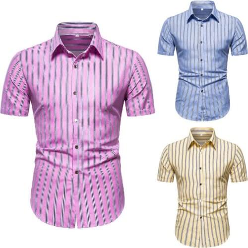 Mens brand new personalized fashion business casual summer short sleeved beach vacation Hawaii shirt mens shirts pink shirt