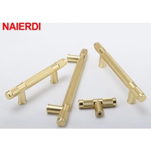 NAIERDI Aluminum Alloy Gold Cabinet Pulls Modern Style Dresser Cabinet Knobs and Handles Gray Furniture Handle Door Hardware