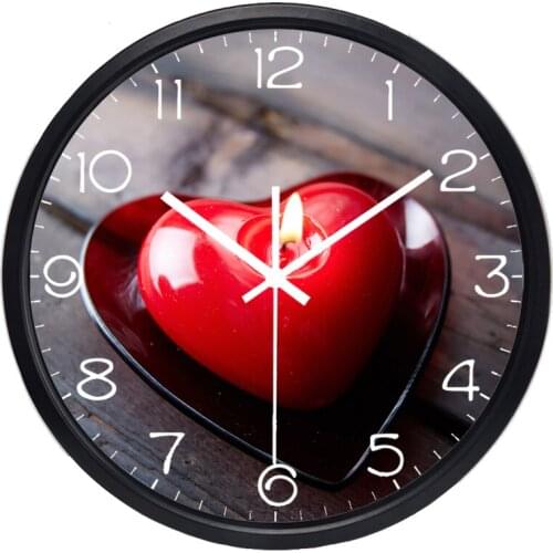 Red Heart Candle Wall Clock Pray Love Real Picture Design Wall Clock Originality Quiet Clock