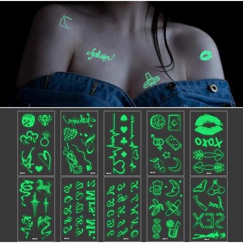 New Fashion Luminous Fake Tattoo Dark Waterproof Sexy Temporary Tattoo Stickers Body Art Fluorescent Tattoo Sticker for Party
