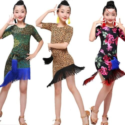 Tassels Girls Latin Dance Clothes Children Dance Competition Costumes Kids Ballroom Dresses Latin Dancewear