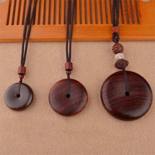 Popular Vintage Handmade Wood Nepal Buddhist Round Donut Shape Pendants Necklace Long Statement Men Womens Jewelry