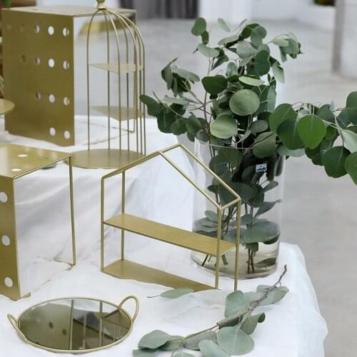 SWEETGO Gold Cake Stand 1piece Shine Baking Finish Paint Metal Racks Glass Trays Tableware Storage Racks Party Supplier