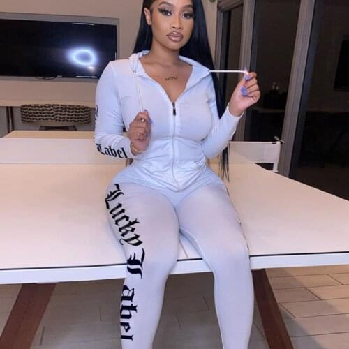 Women Tracksuits 2 Two Piece Set Lucky Label Printed Sweatshirt And Long Pants Casual Hoodie Jackets Cardigan Joggers Sweatsuits