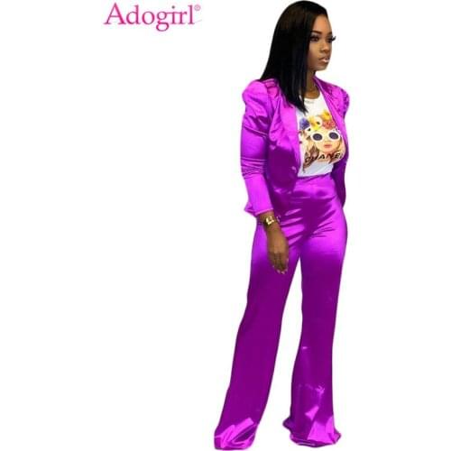 Adogirl Solid Women Business Suit Office Lady Casual Two Piece Set Long Sleeve Blazer Coat Top + Pants Fashion Work Wear