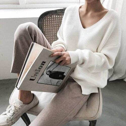 LMQ NEW 2020 Autumn Winter Womens Knitwear sexy V-Neck Minimalist Tops Korean Irregular Hem Knitted Casual Sweaters