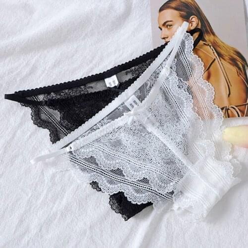 Womens Sexy Underwear Ultra Thin All Lace Panties Ladies Transparent Low Hollow Out Waist Briefs Solid Color Panties Underpant