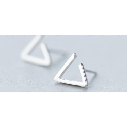 100% Real. 925 Sterling Silver Open Triangle stud Earrings Geometric Jewelry 8mm *9mm GTLE1210