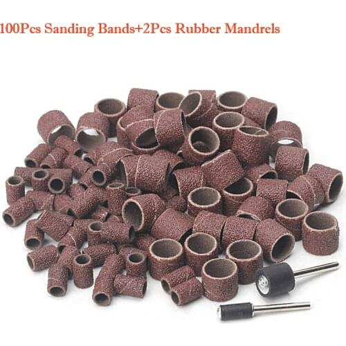 100 Pcs 1/2" and 1/4" Sanding Band Sleevesand and Drum Kit Sandpaper Rubber 2 Mandrels