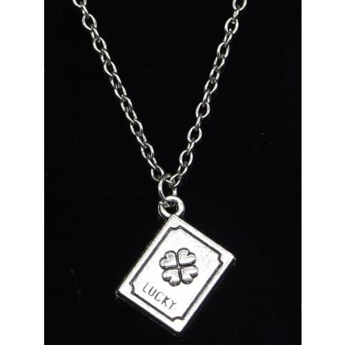 20pcs New Fashion Necklace 15x13x3mm lucky clover book Pendants Short Long Women Men Colar Gift Jewelry Choker