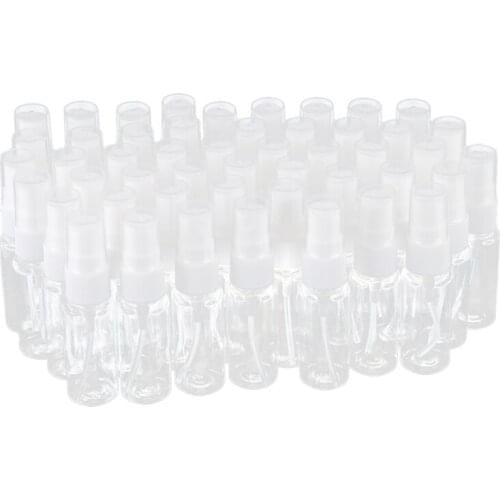 50-pack Empty Clear Plastic Fine Mist Spray Bottles with Microfiber Cleaning Cloth, 20ml Refillable Container Perfect for Cleani