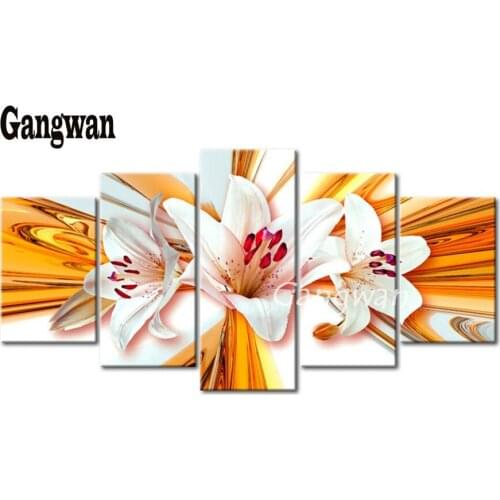 5D round drill DIY Diamond Embroidery white Lily blossoms Diamond Painting Cross Stitch Mosaic Full Square Rhinestones 5 pcs art