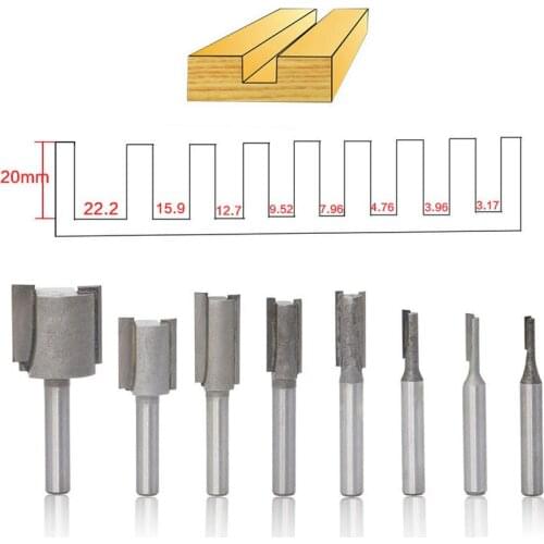 8pcs Milling Cutter Wood Cutters Router Bit Set 1/4 Shank T-slot Double-edged Straight Knife Woodworking Engraving Milling Tools