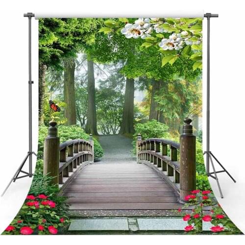 Avezano Backdrops Spring Flower Butterfly Bridge Natural Scenery Photography Backgrounds Photo Studio Photocall Photozone Decor