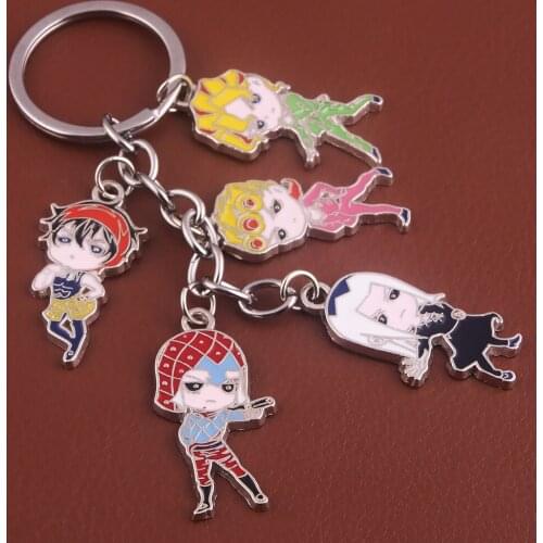 Anime JOJO Bizarre Adventure Keychain Kujo Jotaro Kira Yoshikage Caesar Metal Figure Pendent Keyring For Fans Collection Gift