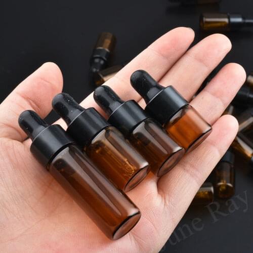 30pcs/lot 3ml Amber Empty Glass Bottles Aromatherapy Essential Oil Refillable Bottles Dropper Bottle With Black Cap
