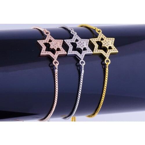 Hot Micro Pave Zircon Crystal Star Charms Bracelet Handmade Copper Square Chain Bracelets For Women Bijoux Bijuteria Feminina