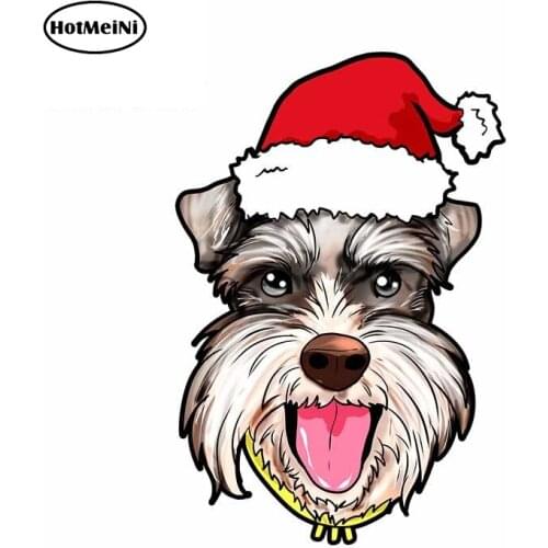 HotMeiNi 13cm x 9cm for Miniature Schnauzer Christmas Hat Present Dog Car Sticker Waterproof Anime Personality Vehicle Decal