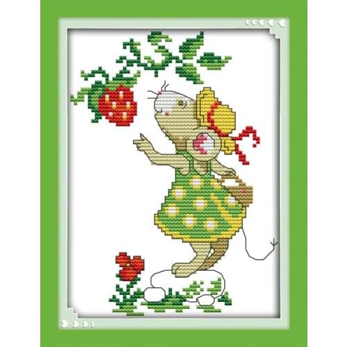 Joy Sunday Mice & Strawberry Counted Cross Stitch Fabric 14CT Printed Canvas Cross-stitch DMC Cross Stitch Kits Home Decor Gift