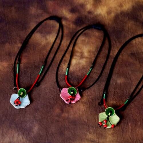 Ceramic Necklaces Handmade Lotus Pendants Vintage Fashion Jewelry Accessories Charm Gifts for Women Wholesale