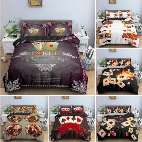 3D Playing Cards Pattern Bedding Set Luxury Cozy Duvet Cover Set King Queen Full Size Quilt Cover Pillowcase Bedclothes 2/3Pcs