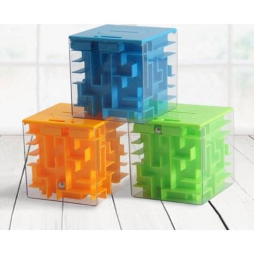 Piggy Bank Toy Novelty Three-dimensional Maze Piggy Bank Puzzle Game Toy Challenge Labyrinth Transparent Cube Coin Bank Box Toy