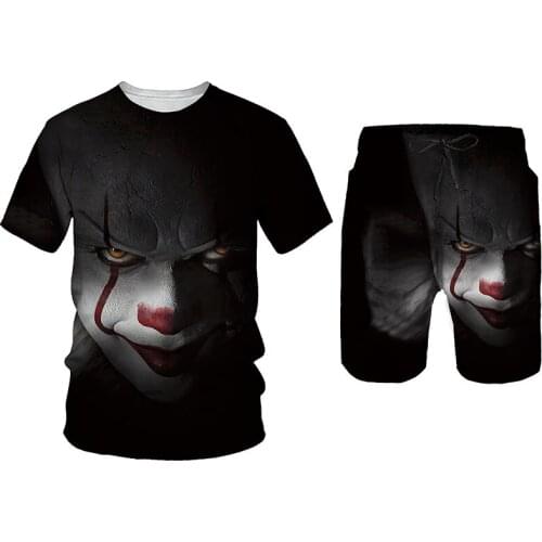 Mens and womens suit 2021 summer 3D printed funny clown T-shirt and shorts two-piece outdoor fitness quick-drying sportswear