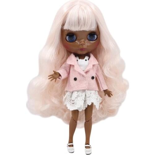 ICY DBS Blyth doll super black darkest skin Glossy face join body Points in the pink hair.No.BL136/2352
