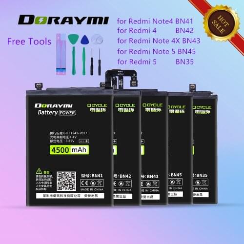 DORAYMI Lithium Polymer Battery BN35 BN41 BN42 BN43 BN45 for Xiaomi Redmi 4 5 Note 4X 5 Cell Phone Replacement Bateria