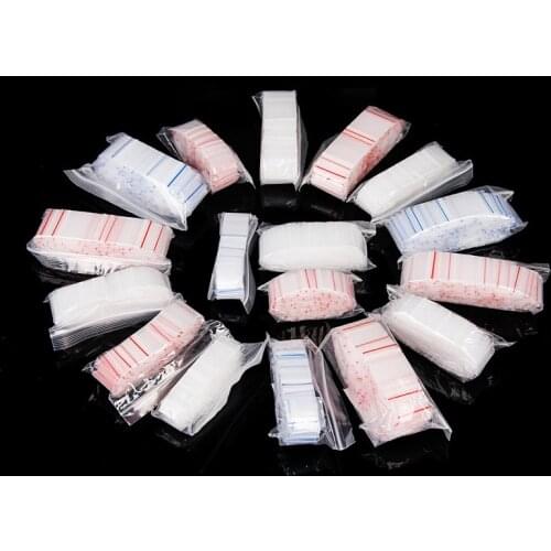 Small Plastic Zipper Bag 100PCS Multiple Size Ziplock Pill Packaging Pouch Red Blue Edge Thick Transparent Zip Lock Plastic Bags