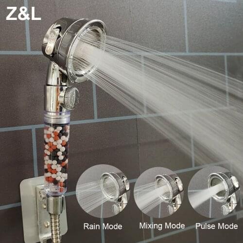 Bathroom Pressurized Spa Shower Head Mineral Stones Filtered Ionic Pure Shower Head with Water Pressure Adjustable Button