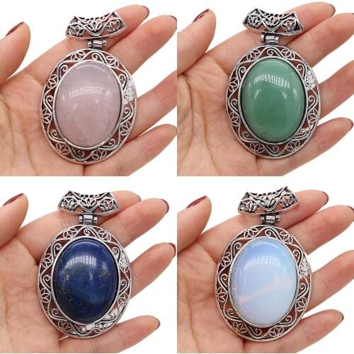 Natural Stone Pendant Charms Oval Shape Rose Quartzs Malachites Pendant for Women Jewelry Necklace Exquisite Gift 47x70mm