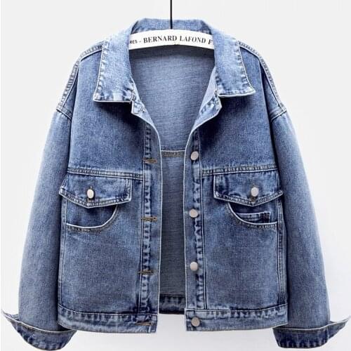 Korean Denim Jackets Women Black Blue Student Outerwear Spring Harajuku Loose Long sbeele Short Frayed Jeans Jacket Coat Female