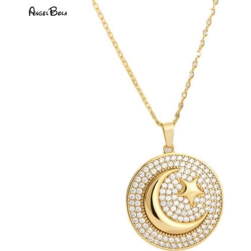 Turkey Flag Pendant Necklace Crystal Star Moon Round Fashion Necklace Woman Exquisite Wedding Jewelry Accessories Wholesale