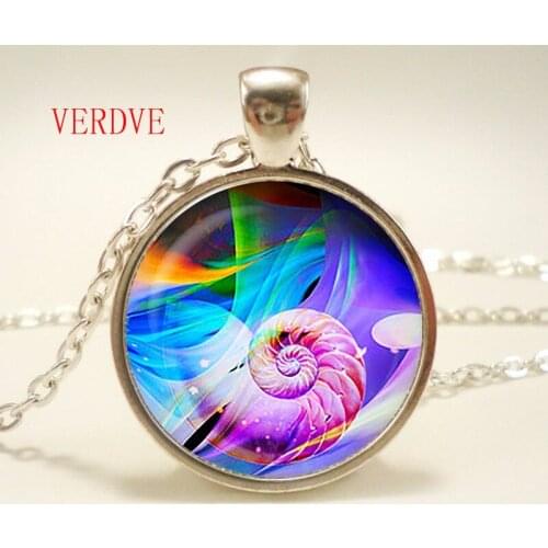 Conch Necklace Glass Cabochon Pendant Long Chain Neckless Fashion Jewelry Women, Christmas Gift party,wedding anniversary,gift