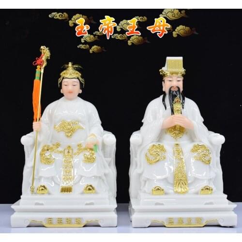 A pair Asia Home store COMPANY High-grade Good luck bring wealth money Almighty God YU HUANG DA DI WANG MU jade gilding statue