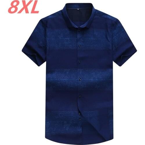 Plus size S to 8XL 7XL Summer style short sleeve regular fit men sdress shirt turn down collar large male clothes print