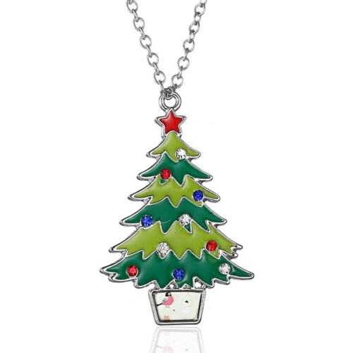 Christmas Womens Necklace Jewelry Xmas Tree Pendant Ornaments Fashion Luxury Alloy Girls Necklace Accessories New Year Gift
