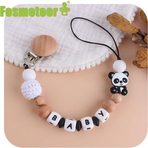 Fosmeteor Crochet Round Beads Panda Silicone Beads Pacifier Clip Chain Strap Cute Nipple Leash Strap for Infant Toddler Baby