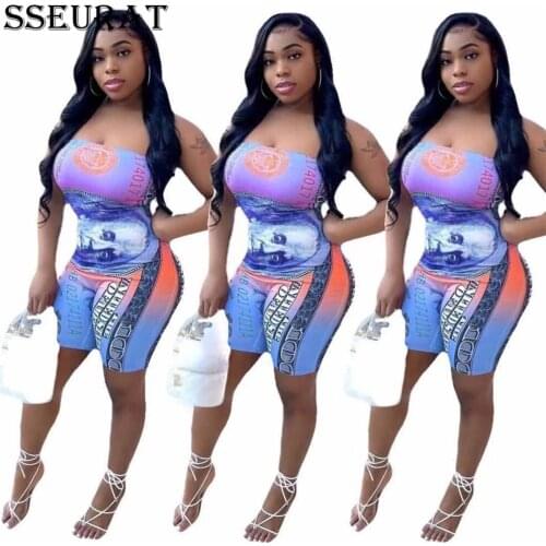 SSEURAT Women Backless Playsuit Dollar Print Backless Romper Skinny Short Jumpsuit One Piece Sport Overall Fitness Outfit