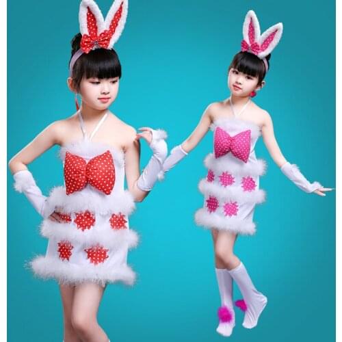Party Kids Girls Bunny Rabbit Cosplay Costume Dance Dress Ear Headband Outfit Costume Kindergarten