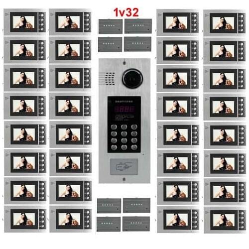 XinSiLu Building Home security Video Intercom System 4.3"LCD Video Door Phone IR Home Video Doorbell For 32-Apartments 1 Doors