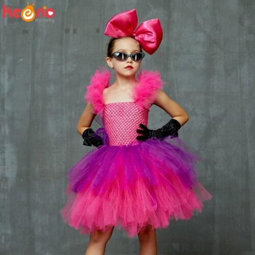 Bright Pink and Purple Tutu Dress with Deluxe Bows and Glasses Girls Punk Rock Tutu Dress Kids Birthday Party Halloween Costume