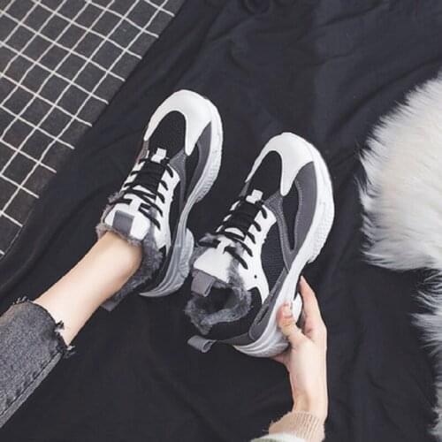 Old shoes womens autumn and winter 2019 new fashion wild casual plus velvet warm cotton shoes thick high heel shoes