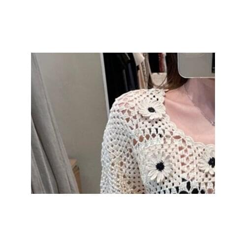 Women Hollow Out Sweater Knitwear Three-Dimensional Flower Embroidery Sweater Long Sleeve O-Neck Ladies Knitted Pullover Tops