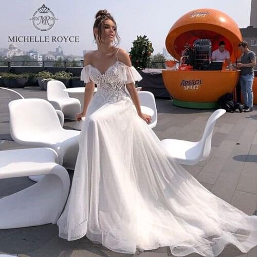 Michelle Royce A-Ling Wedding Dresses 2020 Sexy Sweetheart Beading Ruffles Backless Chapel Train Wedding Gowns Vestido De Noiva